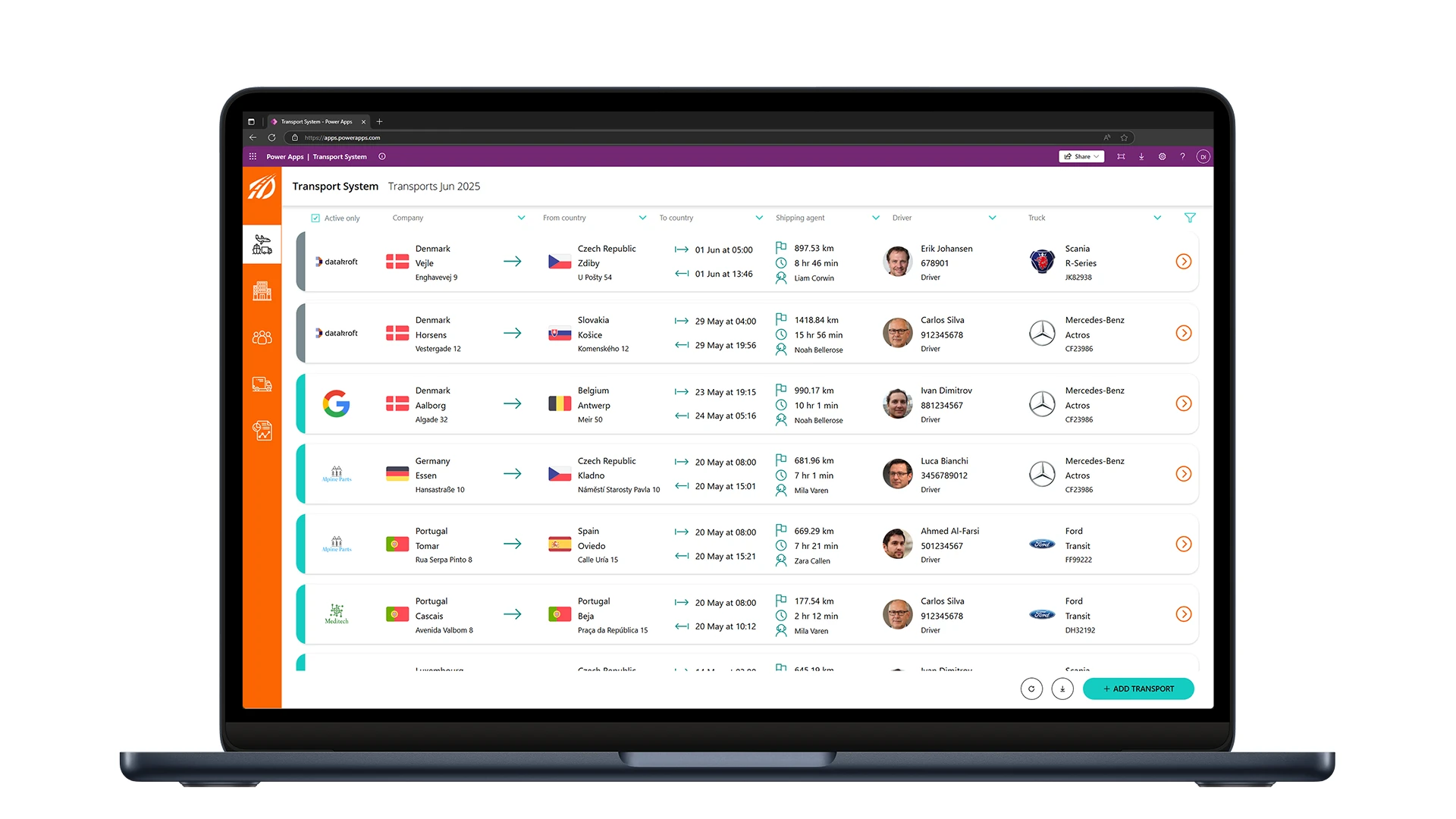 Power Apps for Transport Company project preview